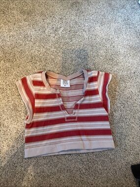 BDG Red & Cream Striped Cropped Ribbed Tank